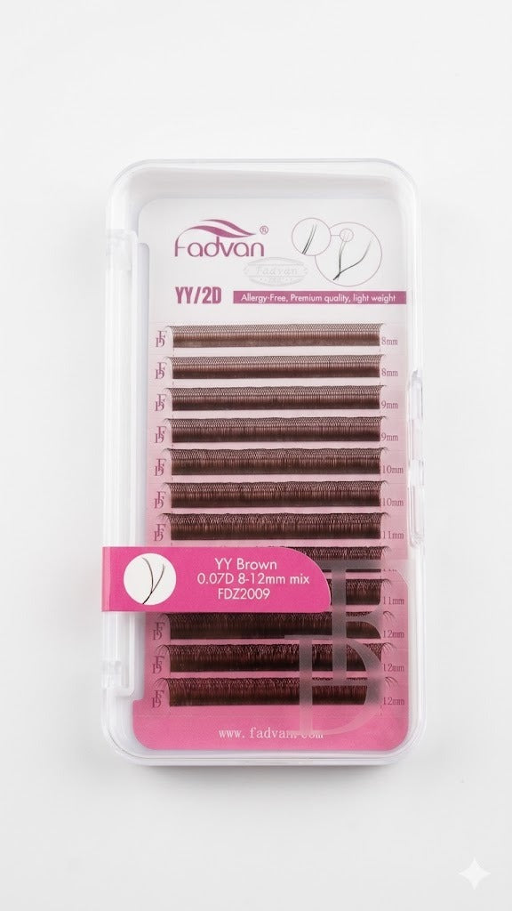 CÍLIOS 2D YY MARROM 0.07D MIX 8–12MM - FADVAN
