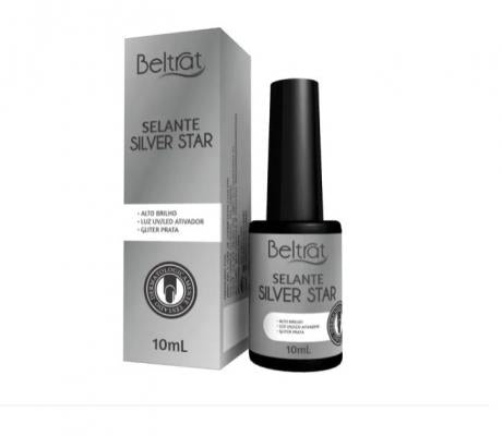 TOP COAT SELANTE SILVER STAR  GLITTER PRATA - BELTRATE 10ML INVILA - Tudo para unhas em gel