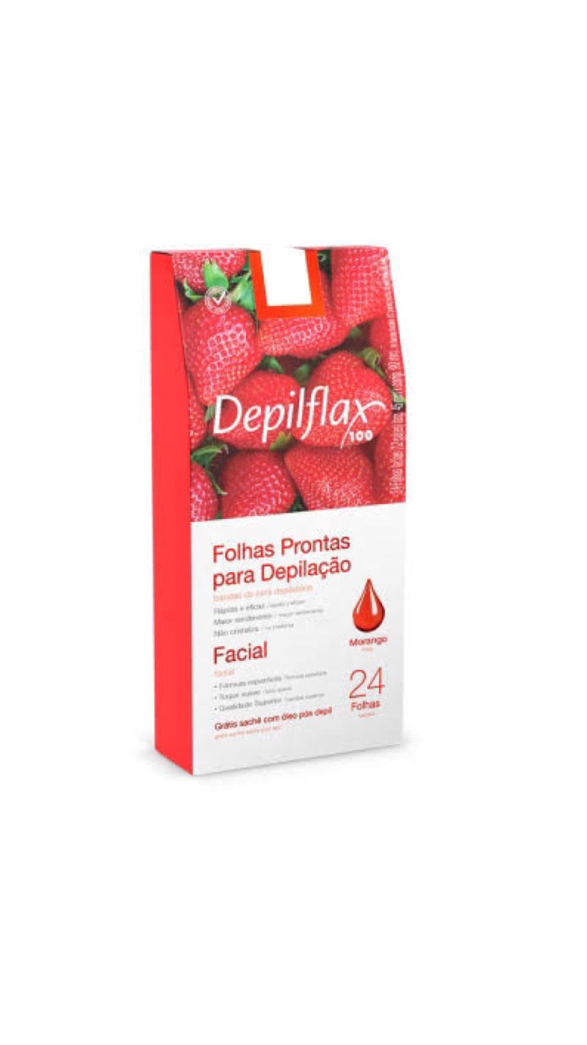 CERA DEPILFLAX EM FOLHAS FACIAL MORANGO – 24 UNIDADES INVILA - Tudo para unhas em gel