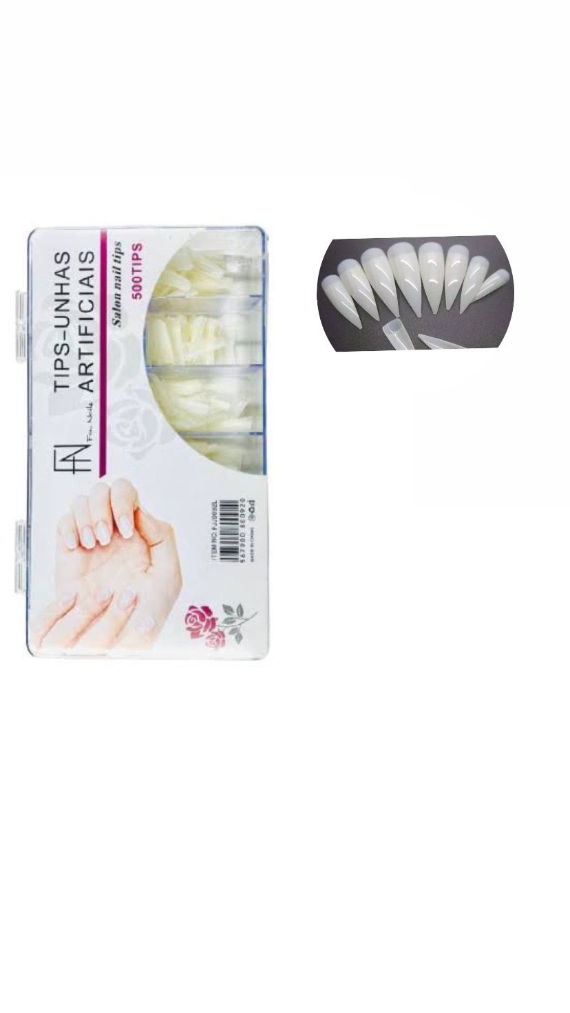 TIPS STILETO LEITOSA 500UN - FAN NAILS INVILA - Tudo para unhas em gel