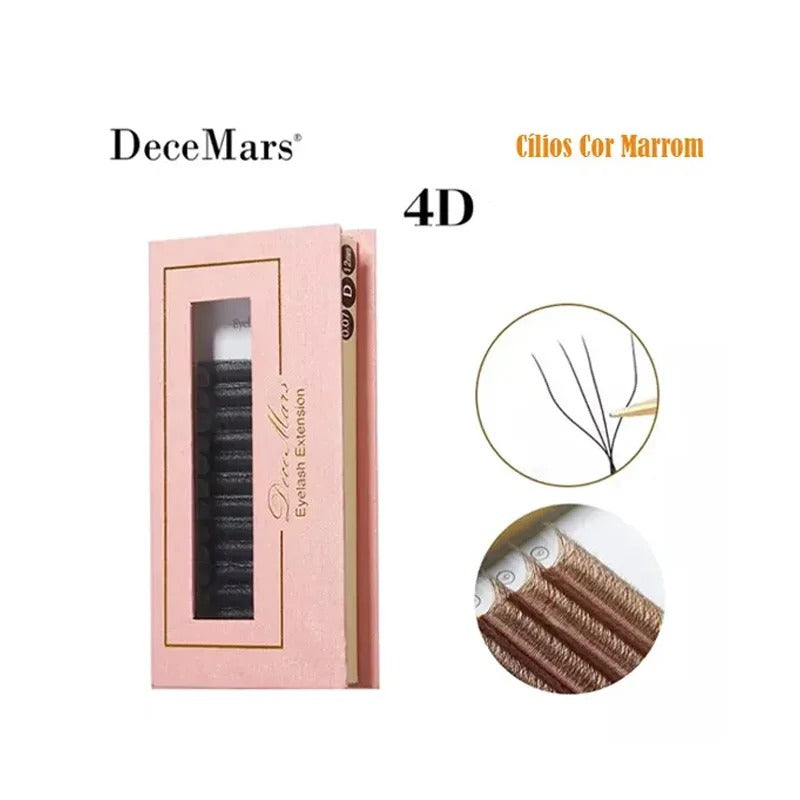 CÍLIOS DECE MARS 4D MARROM Y 0.07D MIX 8-14mm INVILA - Tudo para unhas em gel