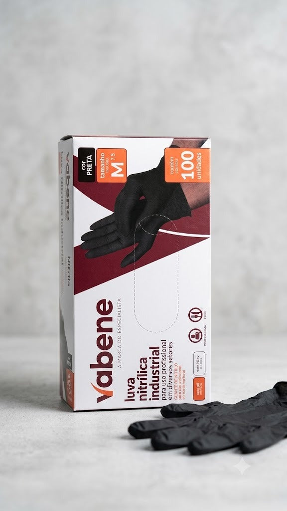 LUVA NITRILICA PRETA M 100 UND - VABENE