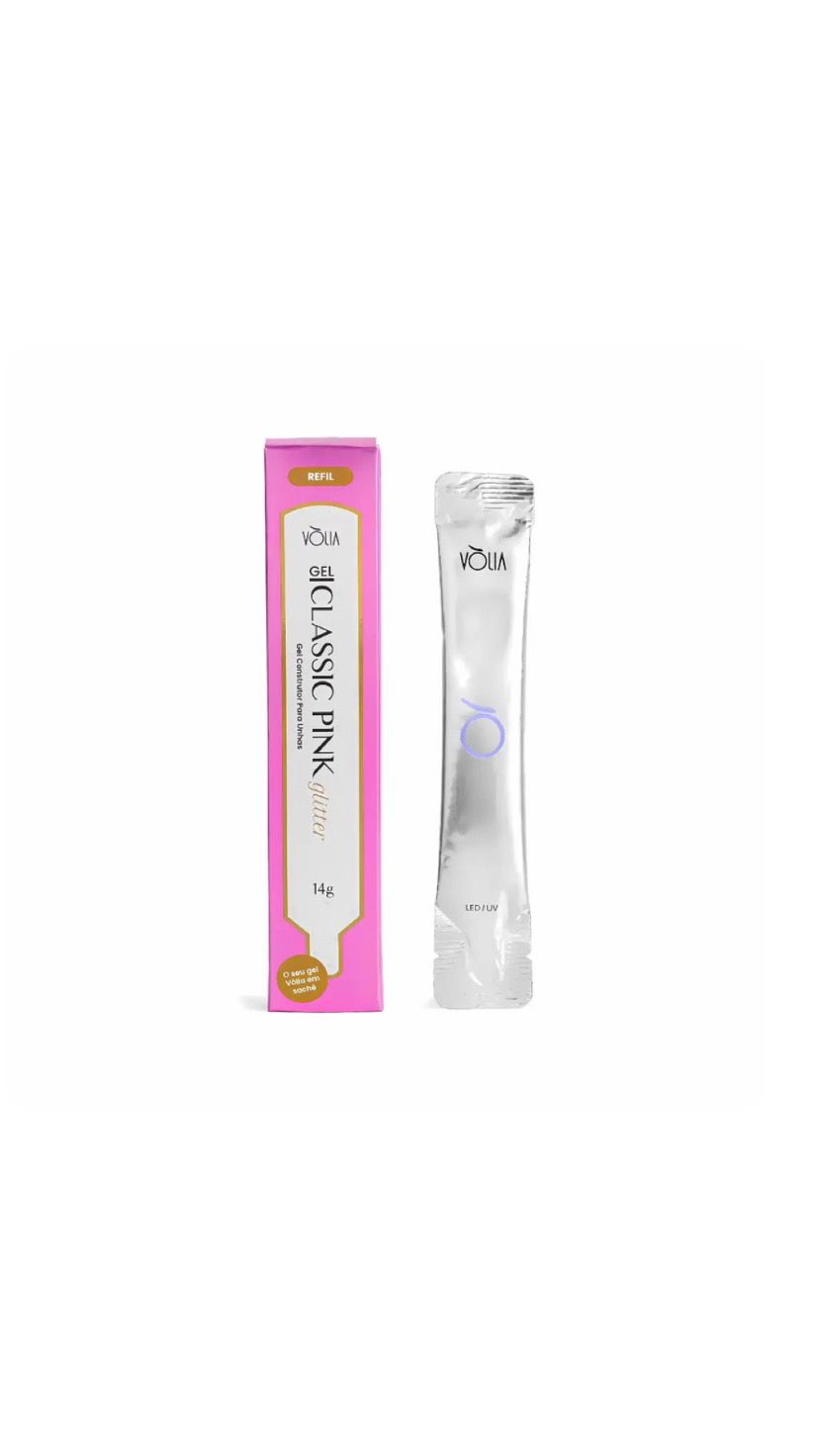 REFIL GEL CLASSIC PINK GLITTER 14G -VOLIA INVILA - Tudo para unhas em gel
