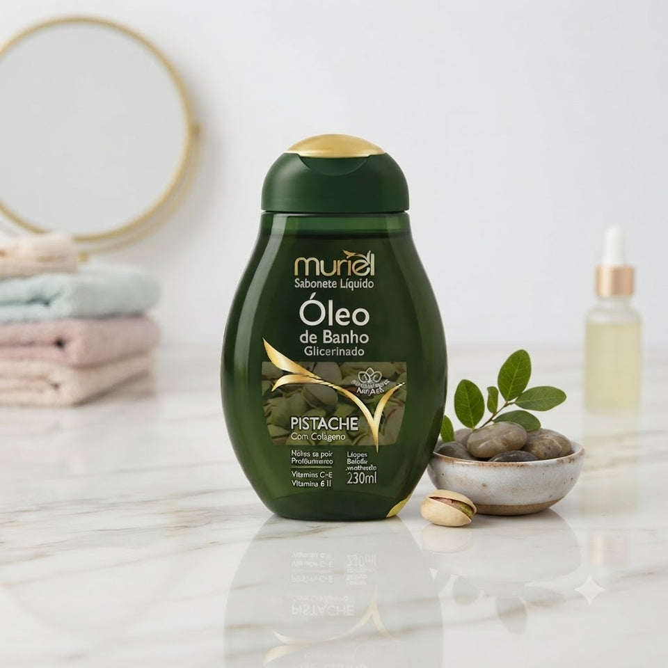 SABONETE LIQUIDO OLEO DE BANHO DE PISTACHE COM COLAGENO 230ML - MURIEL