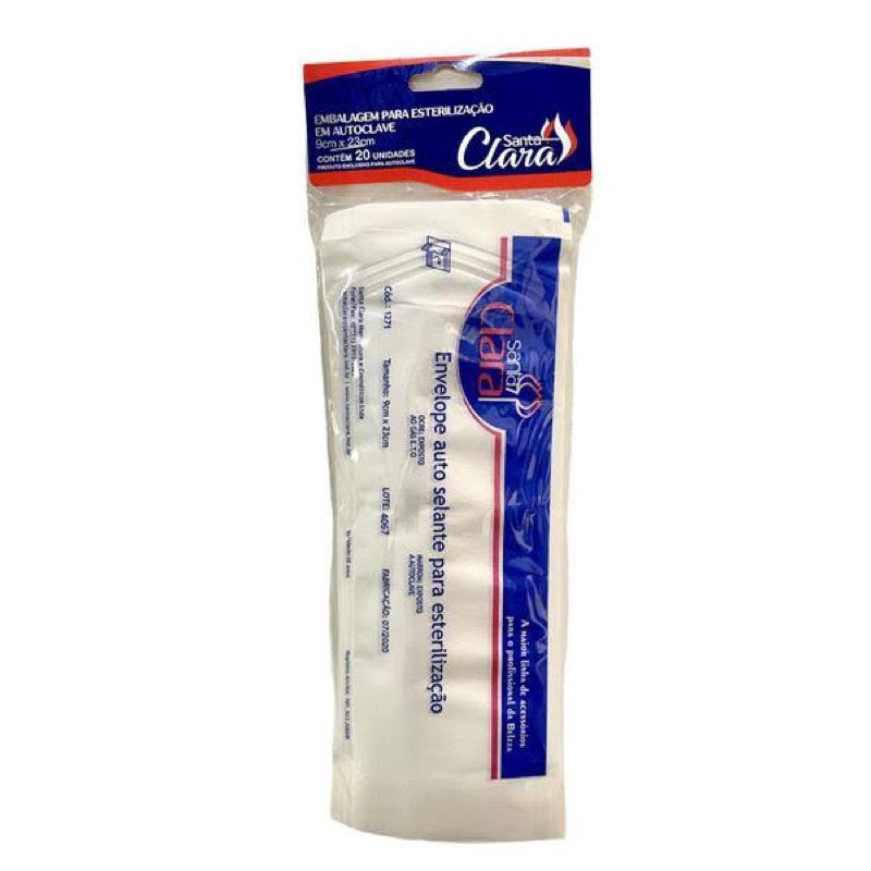 EMBALAGEM AUTO SELANTE PARA ESTERILIZACAO 9cm x 23cm SANTA CLARA 20und INVILA - Tudo para unhas em gel