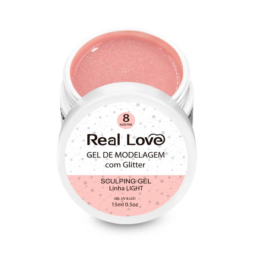 GEL REAL LOVE COM GLITER 8 NUDE PINK 15ML INVILA - Tudo para unhas em gel