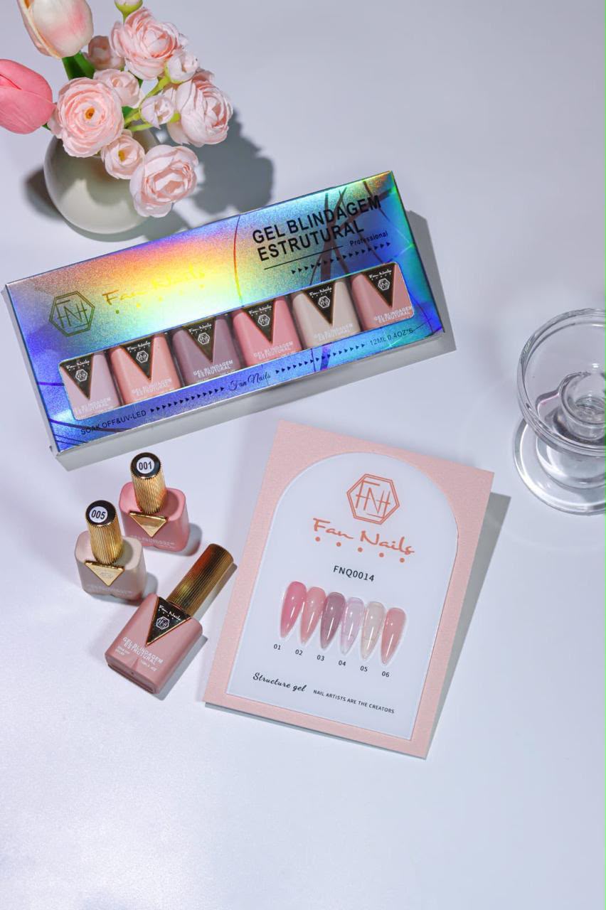 KIT ESMALTE EM GEL BLINDAGEM ESTRUTURAL FAN NAILS 6 UNDS