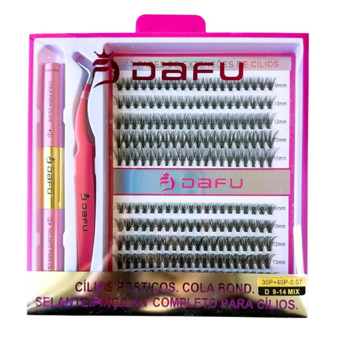 KIT TUFINHO DE CILIOS DAFU DF107-FF75 20P+30P-0.07D 9-14MIX (C/PINCA+COLA+SELANTE)