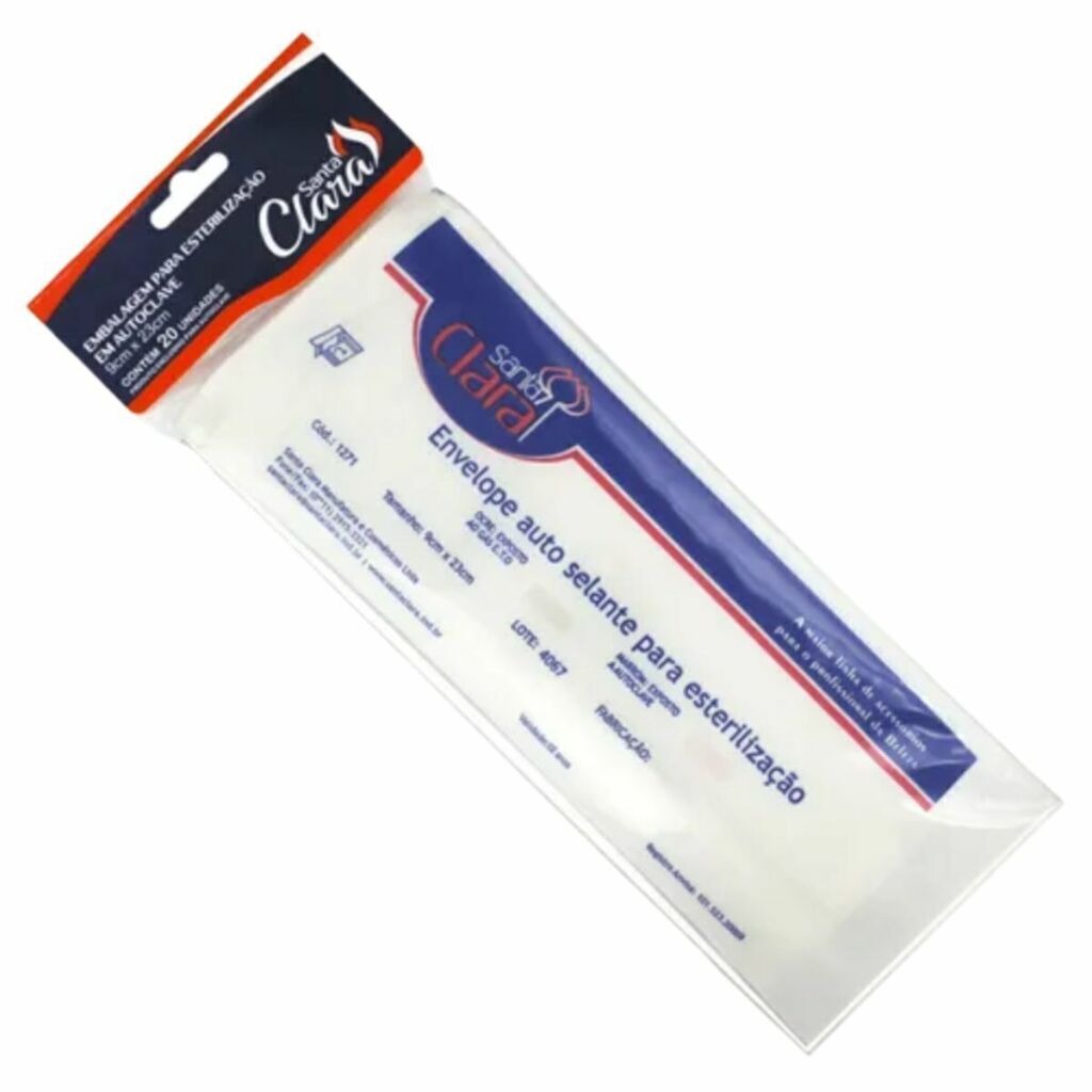EMBALAGEM PARA ESTERILIZACAO 9cm x 24,5cm SANTA CLARA 20und INVILA - Tudo para unhas em gel