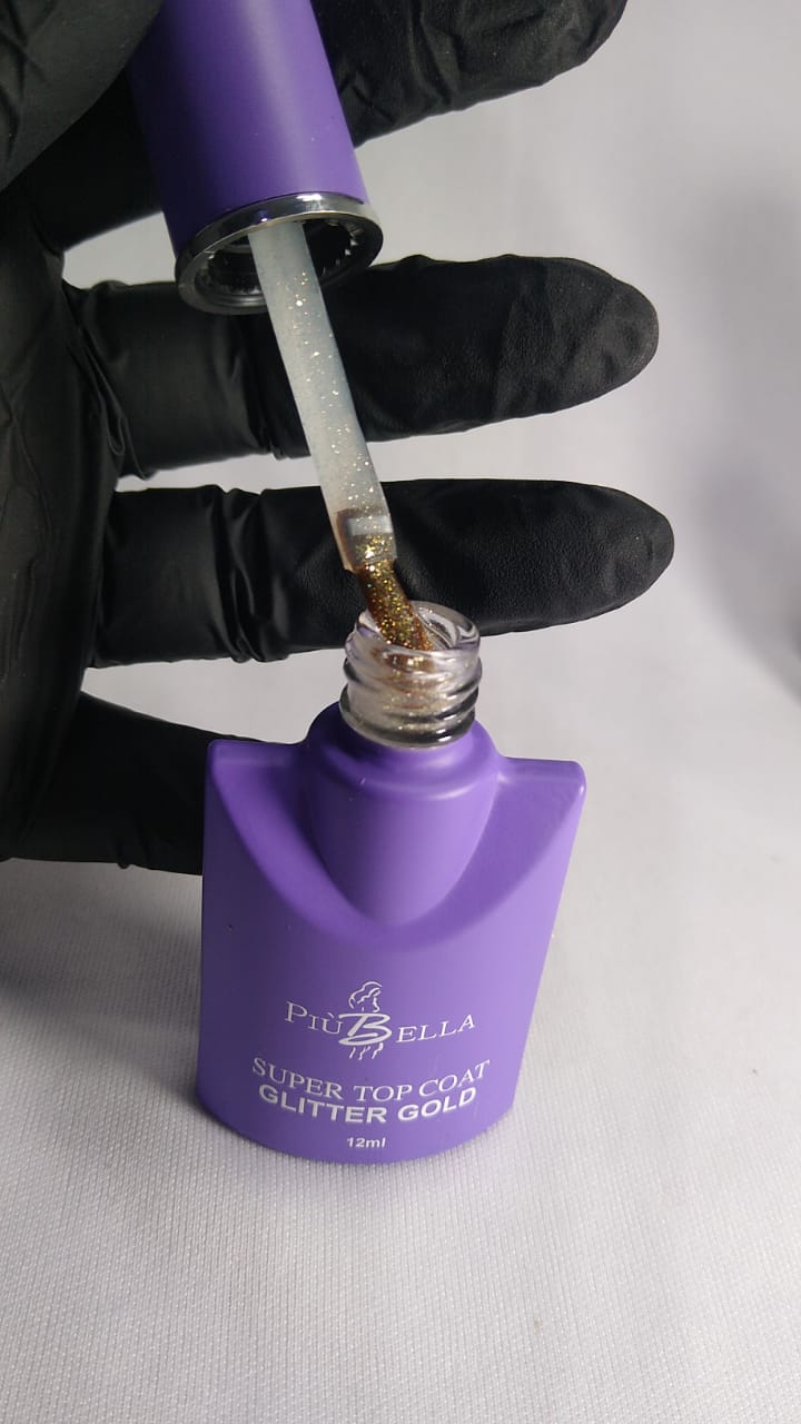SUPER TOP COAT PIU BELLA GLITTER GOLD 12ML INVILA - Tudo para unhas em gel