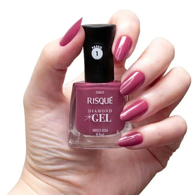 ESMALTE RISQUE DIAMOND GEL HIBISCO ROSA 9,5ML INVILA - Tudo para unhas em gel