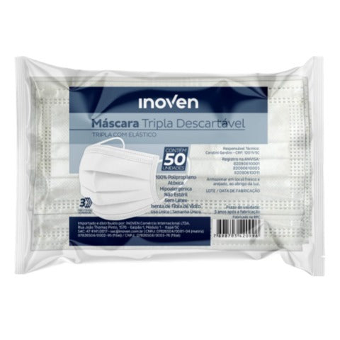 MÁSCARA TRIPLA DESCARTÁVEL INOVEN -50 UN INVILA - Tudo para unhas em gel