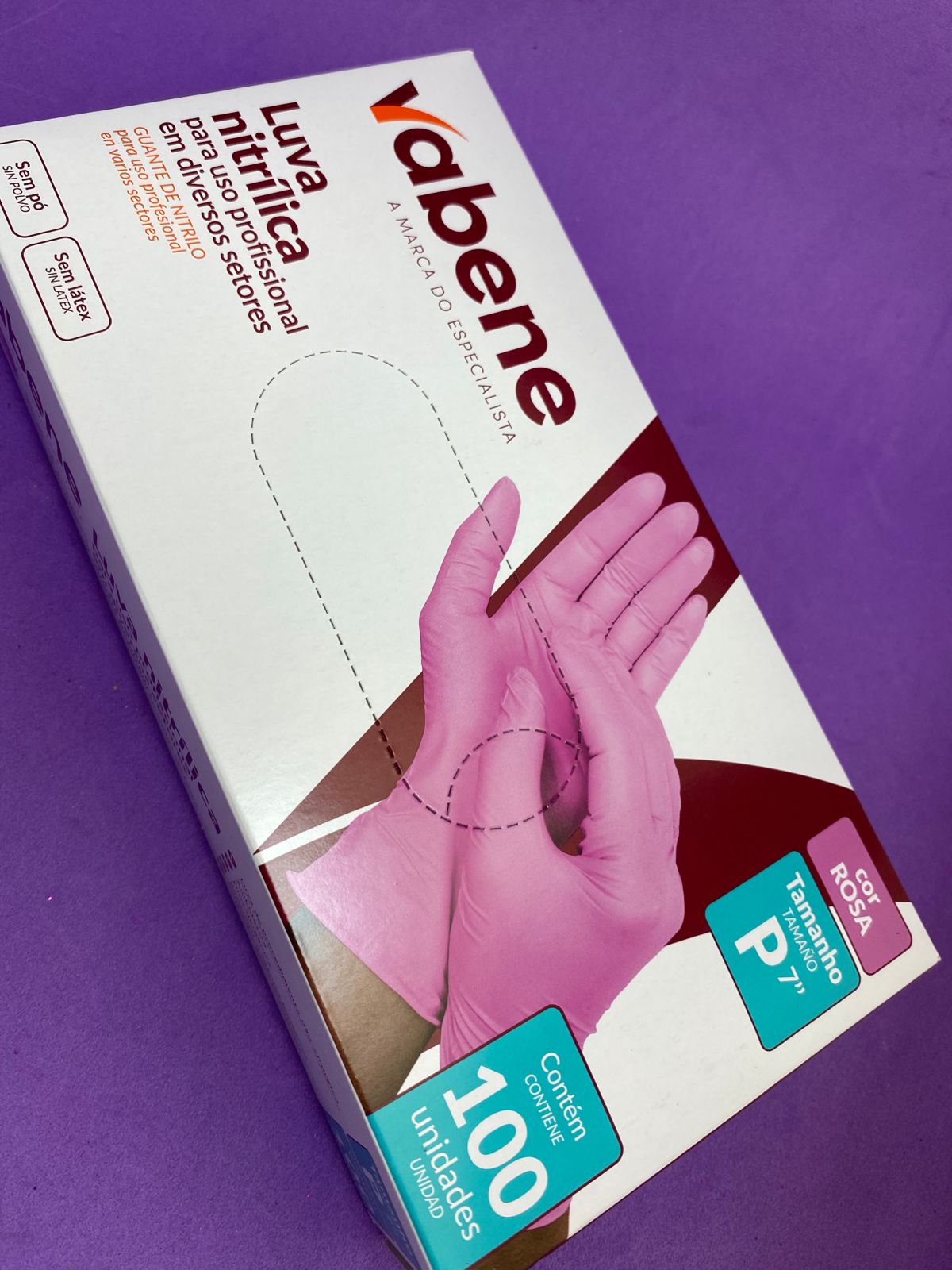 LUVA NITRILICA SEM PO VABENE ROSA (P) 100un INVILA - Tudo para unhas em gel