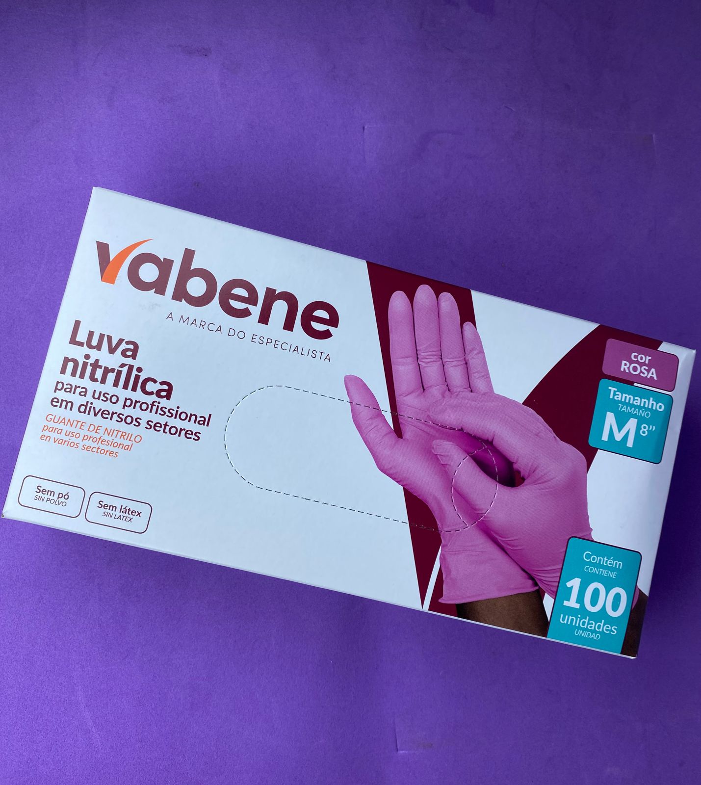 LUVAS NITRILICA SEM PO VABENE ROSA (M) 100un INVILA - Tudo para unhas em gel