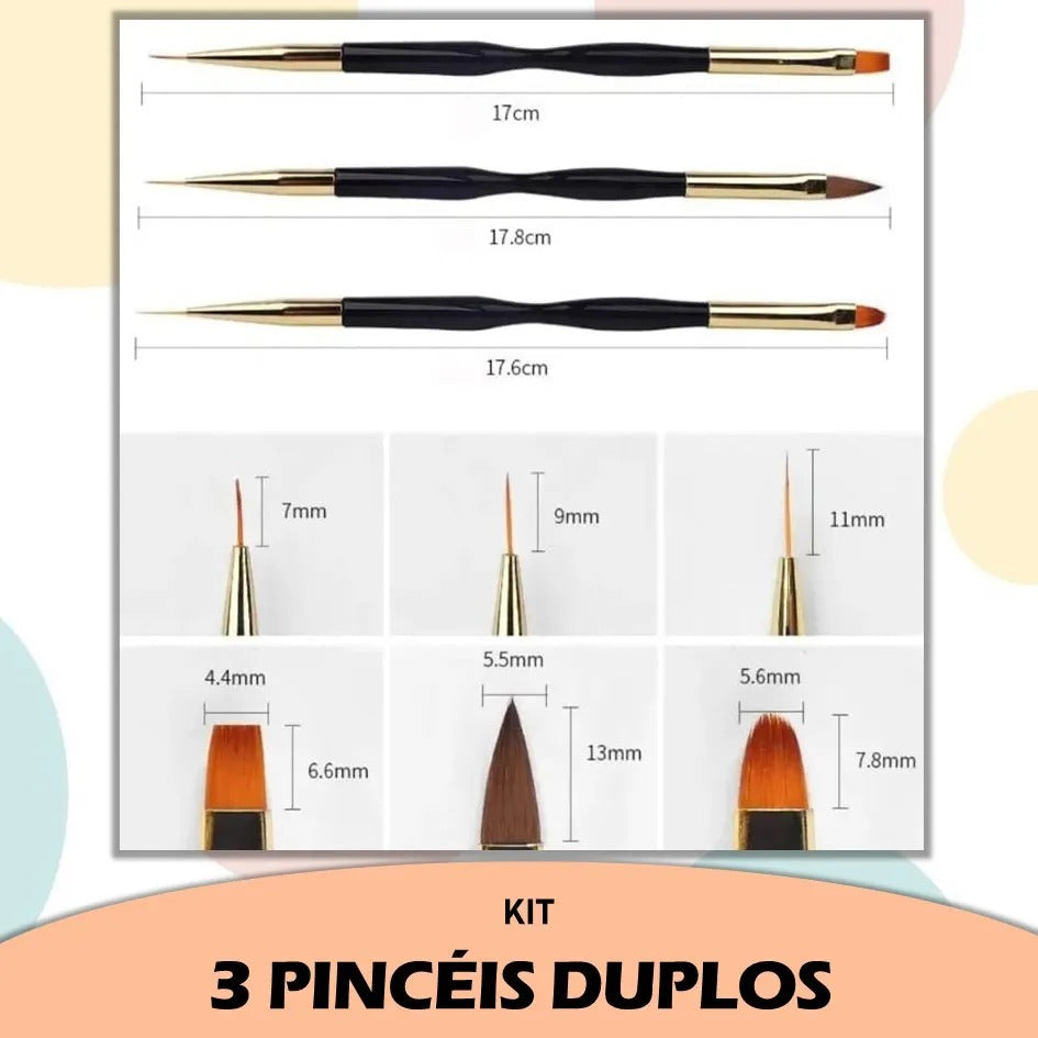 kIT COM 3 PINCÉIS DUPLOS INVILA - Tudo para unhas em gel
