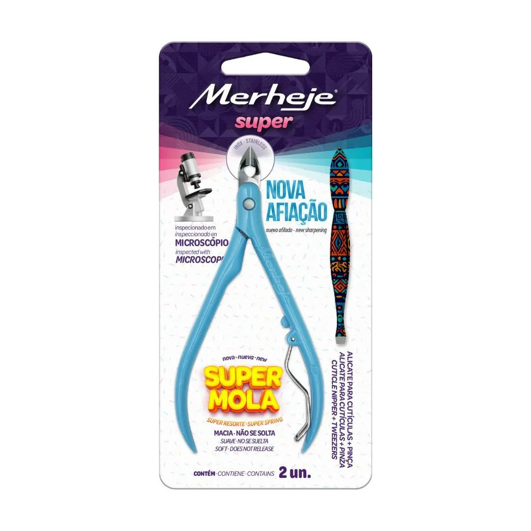 ALICATE PARA CUTICULAS AZUL + PINÇA- MERHEJE INVILA - Tudo para unhas em gel