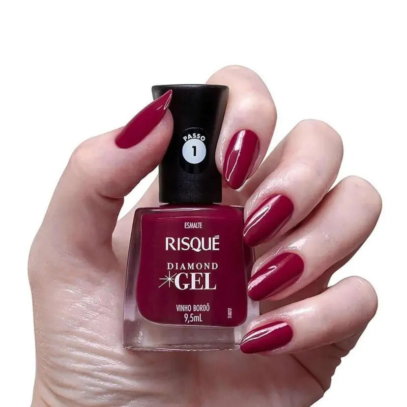 ESMALTE RISQUE DIAMOND GEL VINHO BORDO 9,5ML INVILA - Tudo para unhas em gel