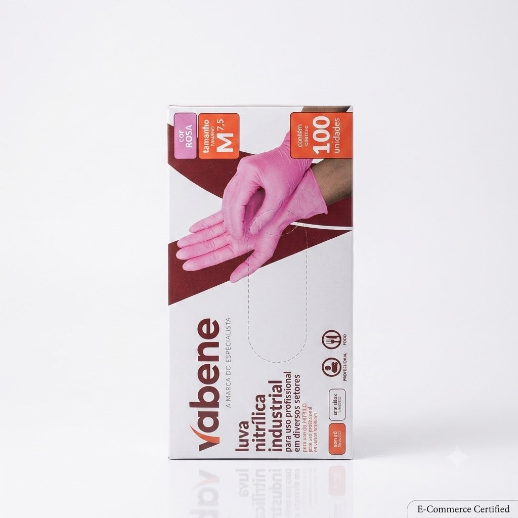 LUVA NITRÍLICA ROSA M 100 UND - VABENE