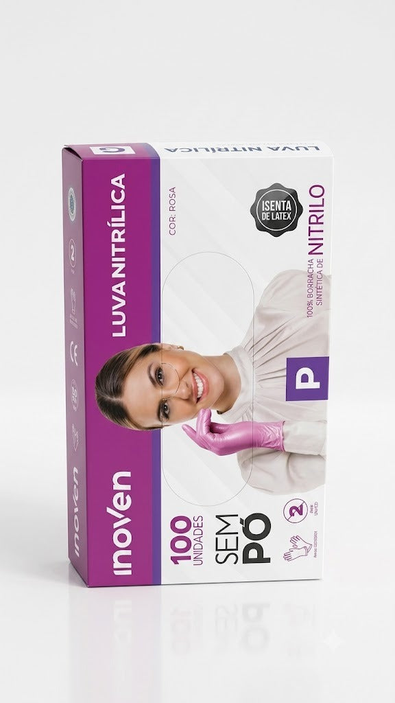 LUVAS NITRÍLICAS ROSA P 100 UND - INOVEN