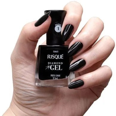 ESMALTE RISQUE DIAMOND GEL PRETO CAVIAR 9,5ML INVILA - Tudo para unhas em gel