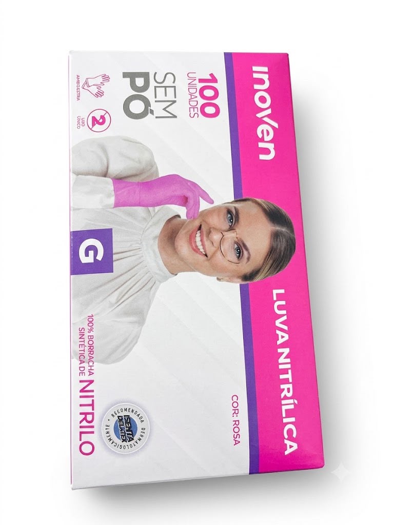 LUVA NITRILICA SEM PO ROSA G 100UNI - INOVEN