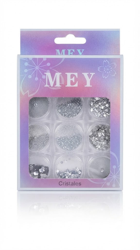 GLITTER PARA AS UNHAS PRATA E DOURADO 9UNIDADES - MEY