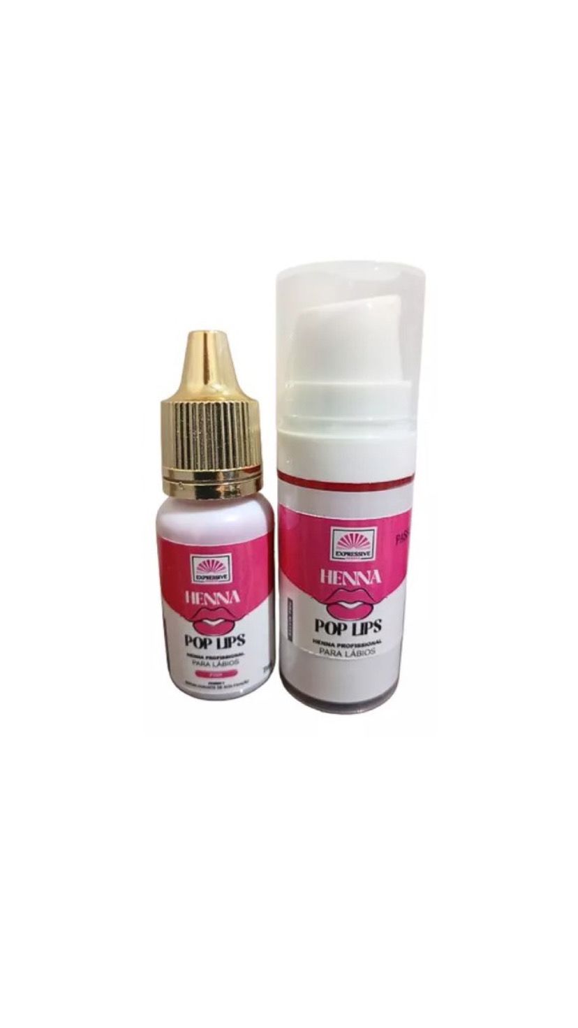 KIT HENNA LABIAL PASSO 01 E PASSO 02 PINK - POP LIPS INVILA - Tudo para unhas em gel