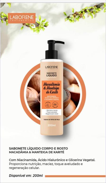 SABONETE LIQUIDO MACADAMIA E MANTEIGA DE KARITE LABORENE - 200mL INVILA - Tudo para unhas em gel