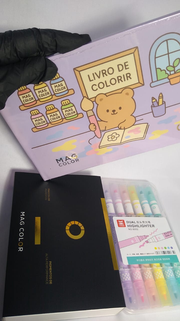 KIT MAG COLOR 4 PIGMENTOS + CANETINHAS E LIVRO PARA COLORIR INVILA - Tudo para unhas em gel