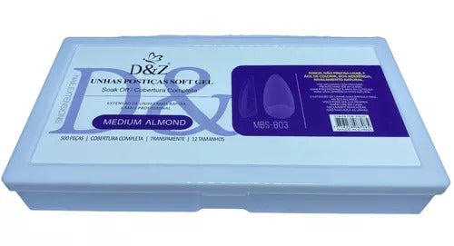POSTIÇA SOFT GEL ALMOND MÉDIA D&Z- 500 UND INVILA - Tudo para unhas em gel