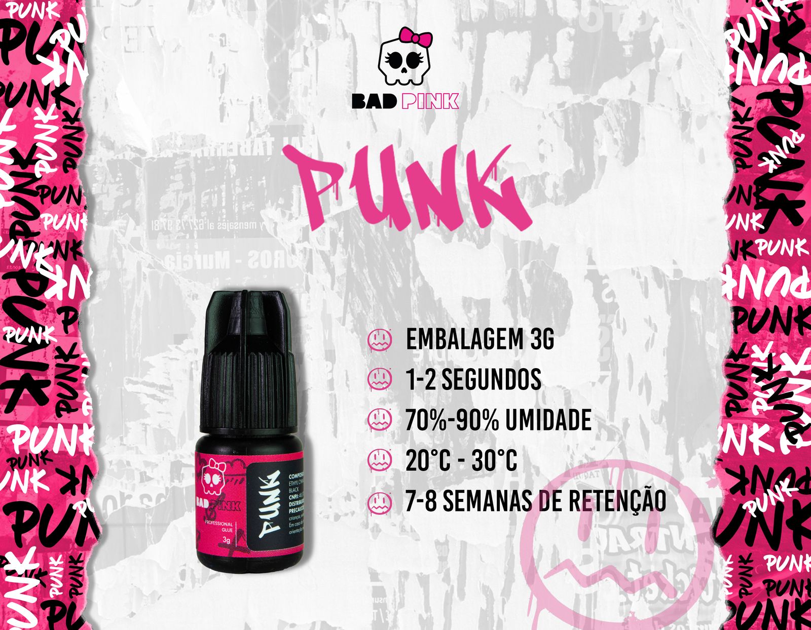 COLA BAD PINK PUNK- 3G INVILA - Tudo para unhas em gel