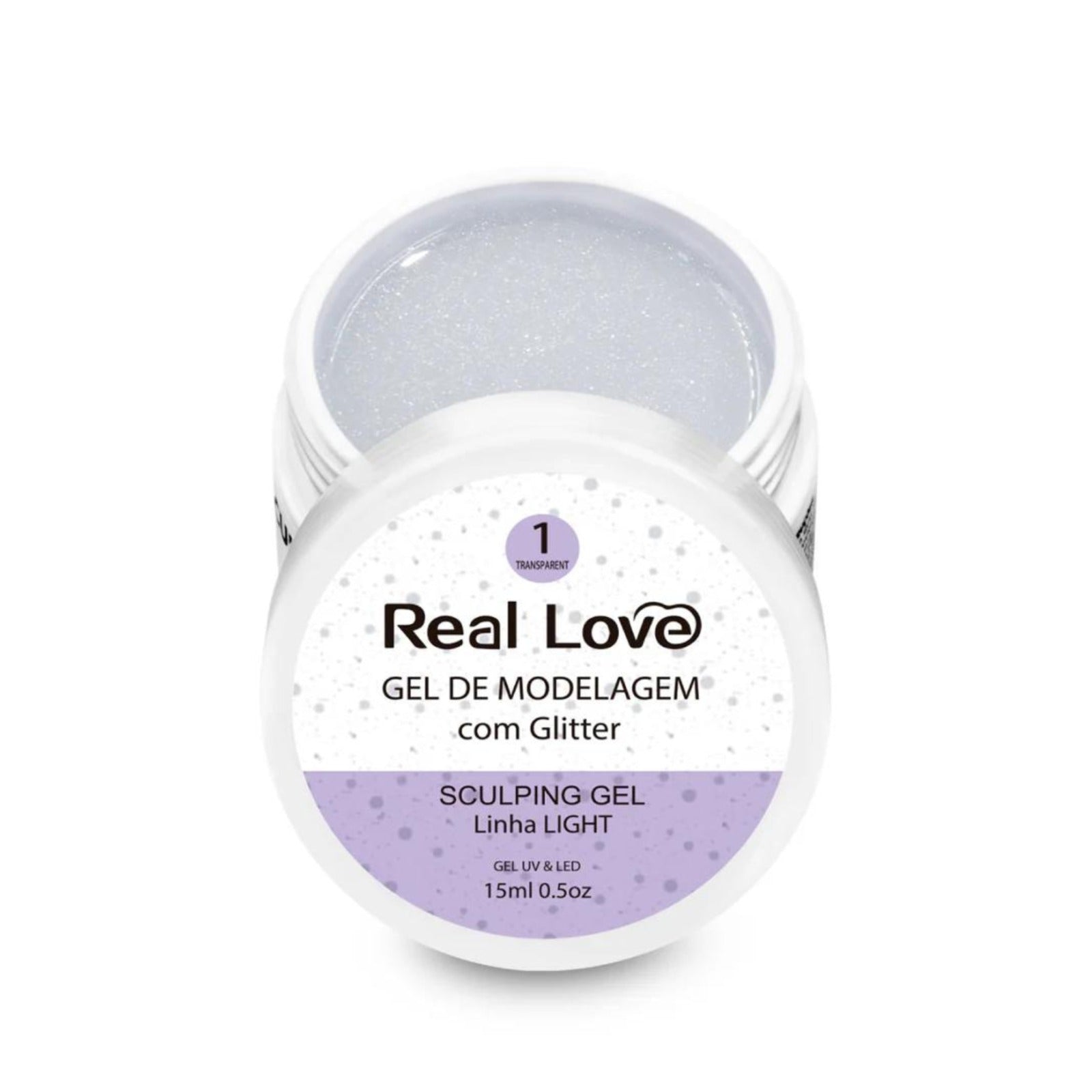 GEL COM GLITER 1 TRANSPARENTE 15ML - REAL LOVE INVILA - Tudo para unhas em gel