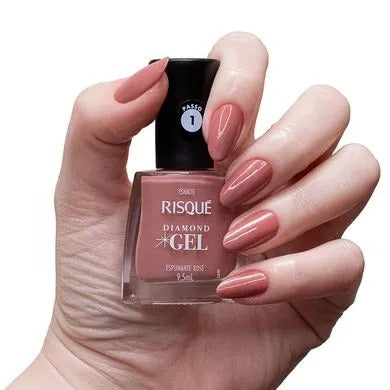 ESMALTE RISQUE DIAMOND GEL ESPUMANTE ROSE 9,5ML INVILA - Tudo para unhas em gel